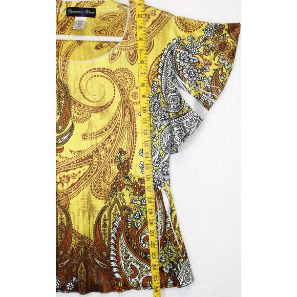 Appropriate Behavior Butterfly Sleeve Damask Print Blouse Women S Yellow Tan - Picture 4 of 8